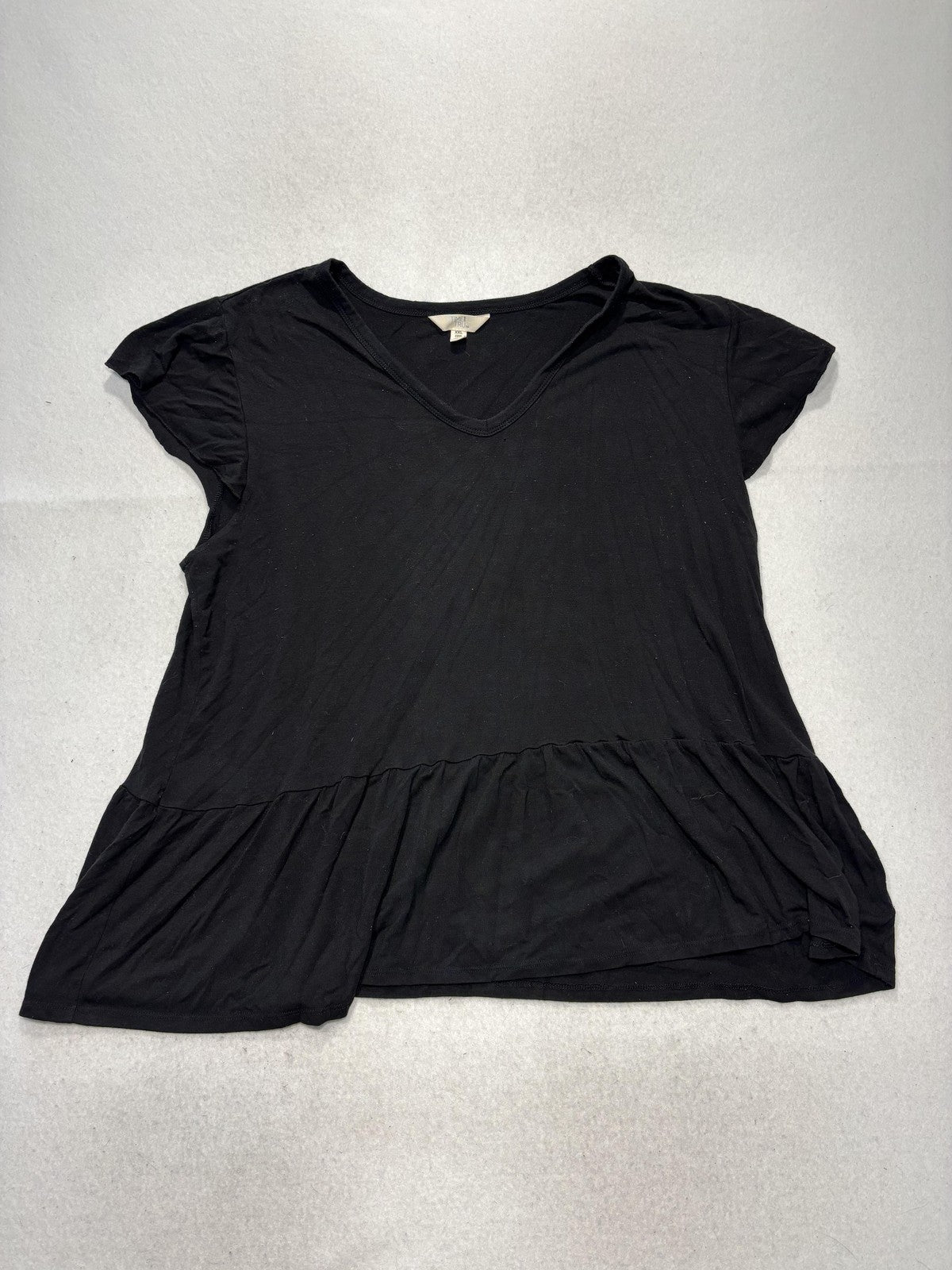 Time And Tru Shirt Womens 2XL Black V Neck Ruffle Hem Peplum Tee TT231000719978