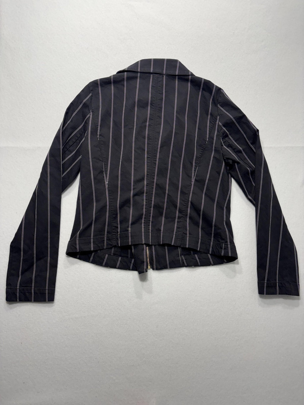 White House Black Market Moto Jacket Womens 12 Black Stripe Twill Zip Short