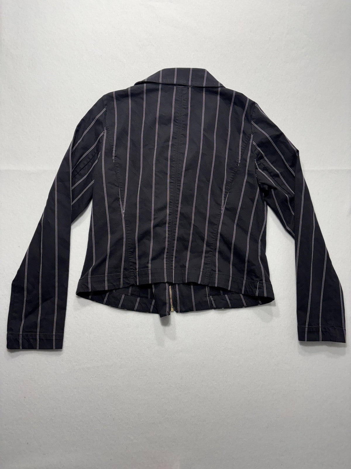 White House Black Market Moto Jacket Womens 12 Black Stripe Twill Zip Short