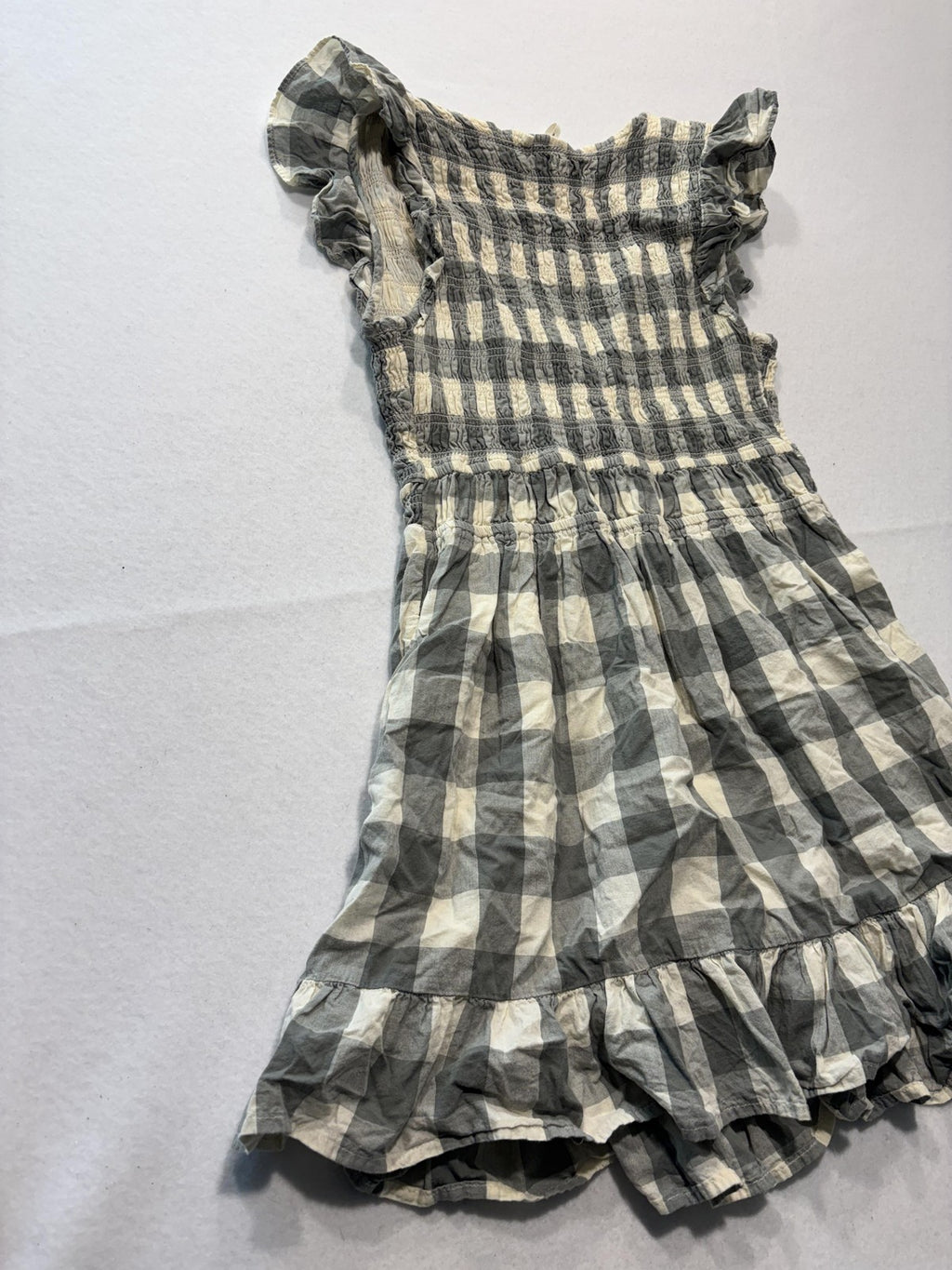 Anthropologie Dress Womens Small Gray Check V Neck Smocked Ruffle Sundress Boho