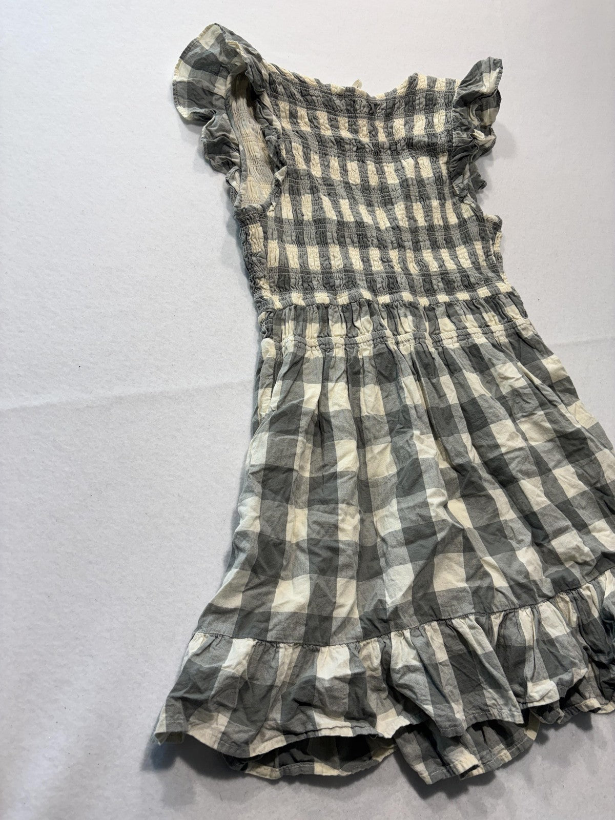 Anthropologie Dress Womens Small Gray Check V Neck Smocked Ruffle Sundress Boho