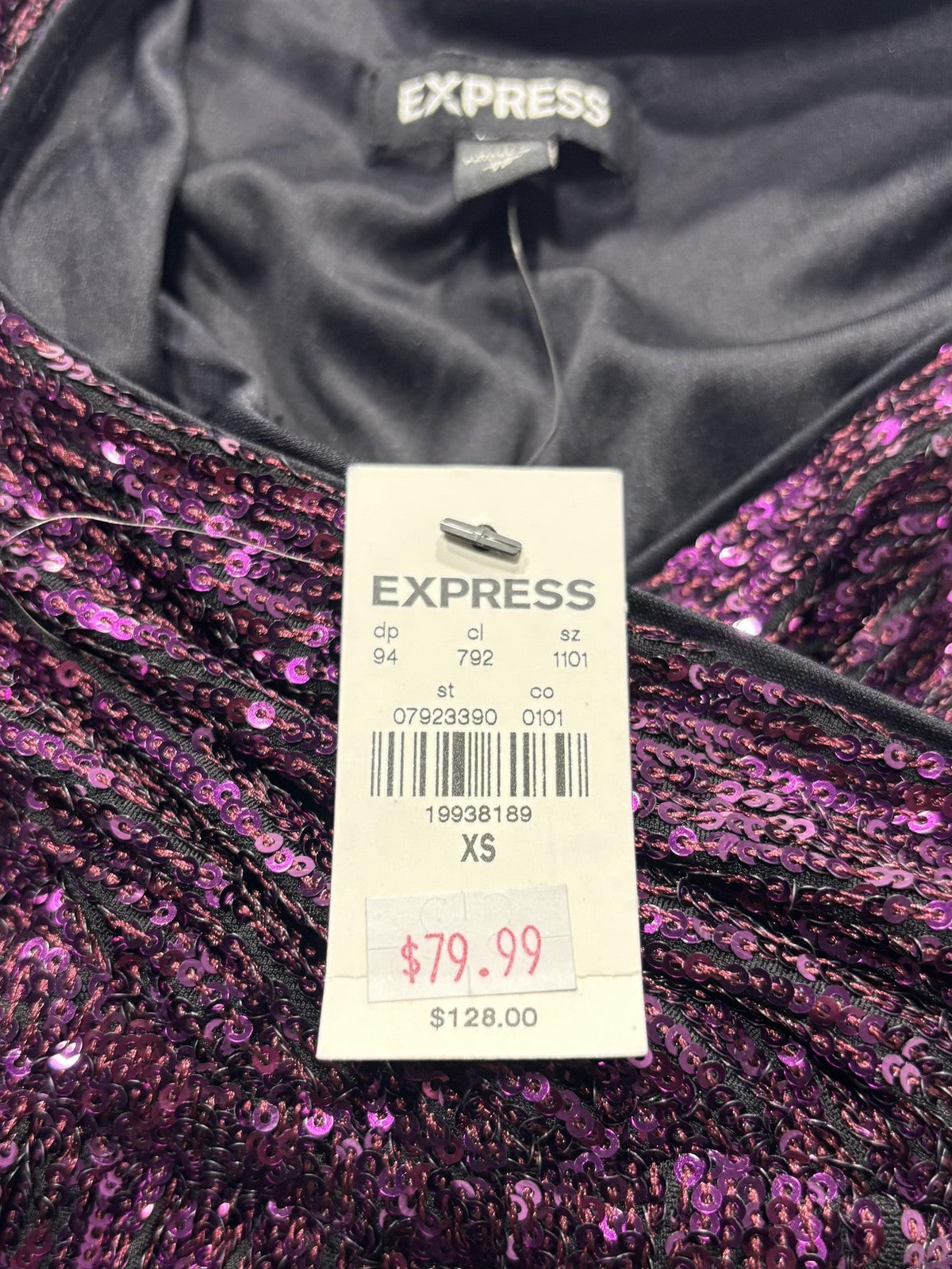 Express Jumpsuit Womens XS Purple Sequin V Neck Wide Leg Sleeveless Party Formal