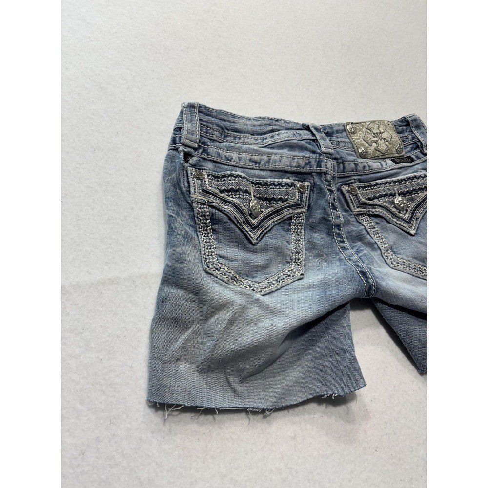Miss Me Signature Skinny Shorts Womens 24 Blue Cut Off Embroidered Denim JP5038H