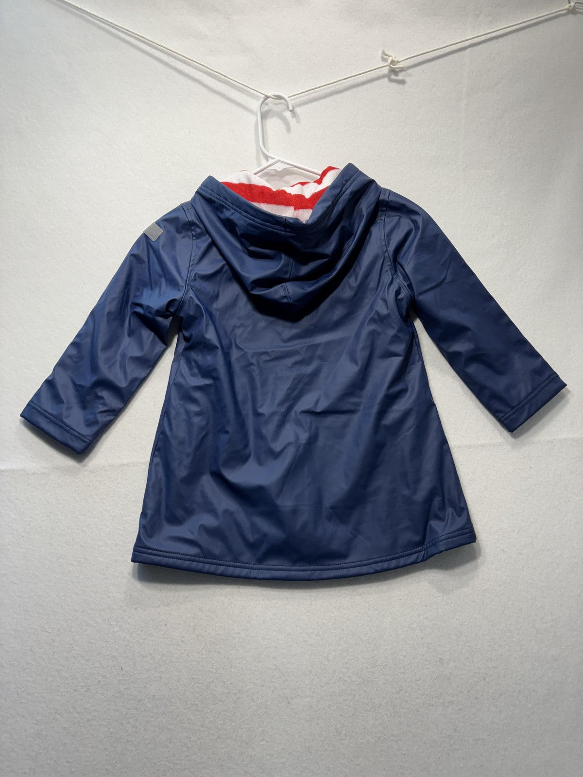 Hatley Rain Coat Girls 5 Blue Hooded Waterproof Lined Jacket Striped Buttons