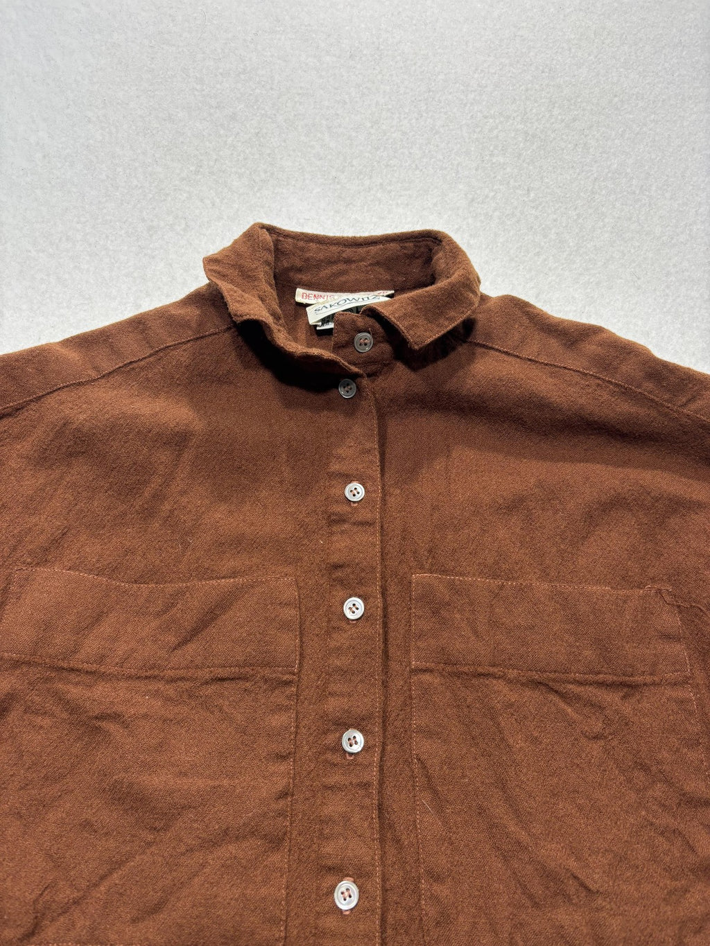Sakowitz Vintage Brown Wool Button Front Collared Shirt Womens 8 Long Sleeve Top