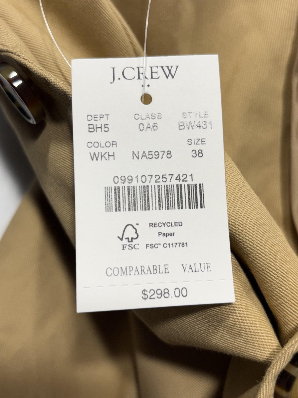 J.Crew Thompson Suit Jacket Mens 38 Beige Cotton Two Button Blazer Notch Lapel