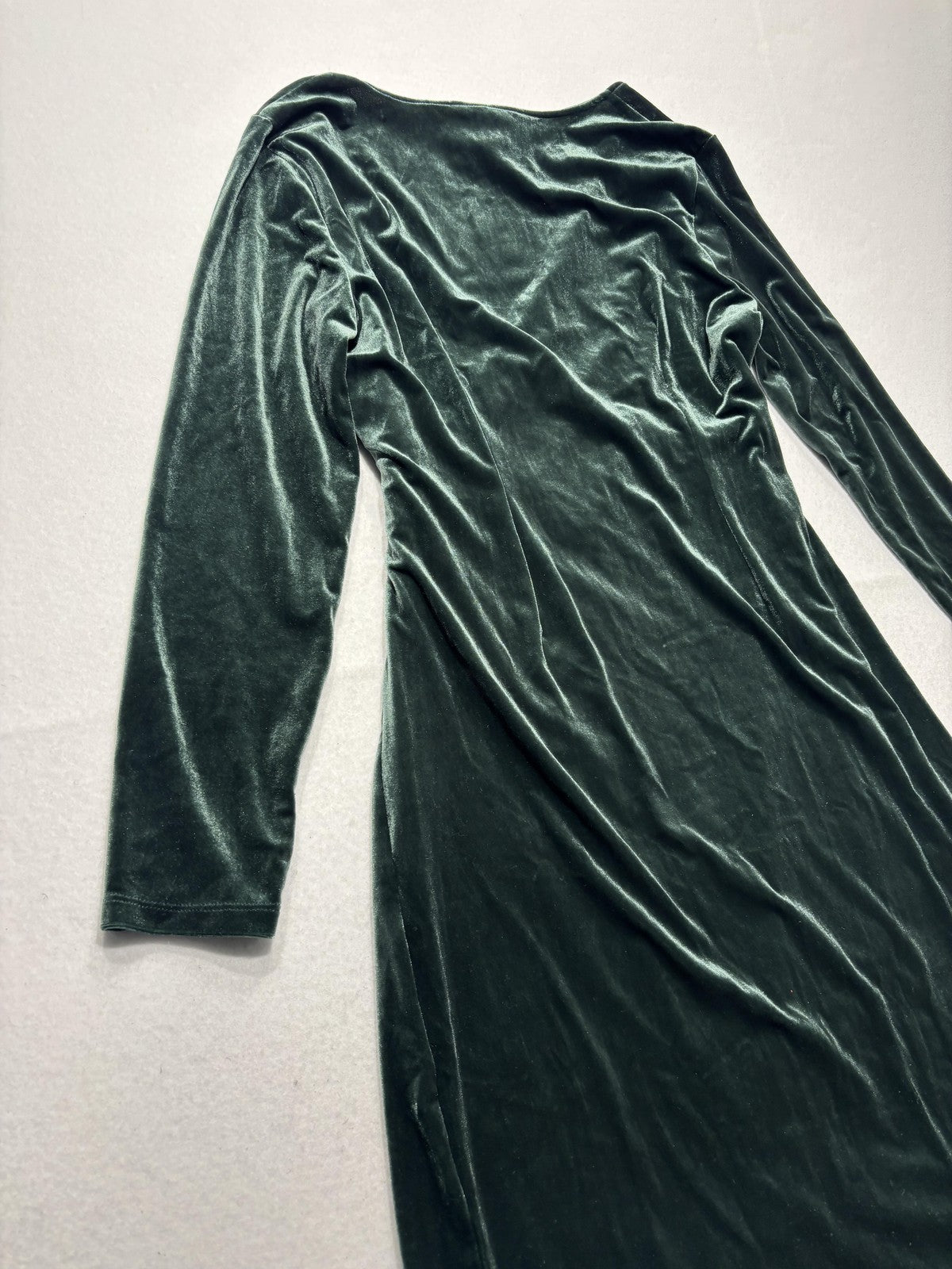 Banana Republic Dress Womens M Green Velvet V Neck Ruched Wrap Long Sleeve Midi