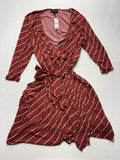 Lane Bryant Dress Womens 22/24 Red Stripe V Neck Wrap Belted 3/4 Sleeve Jersey