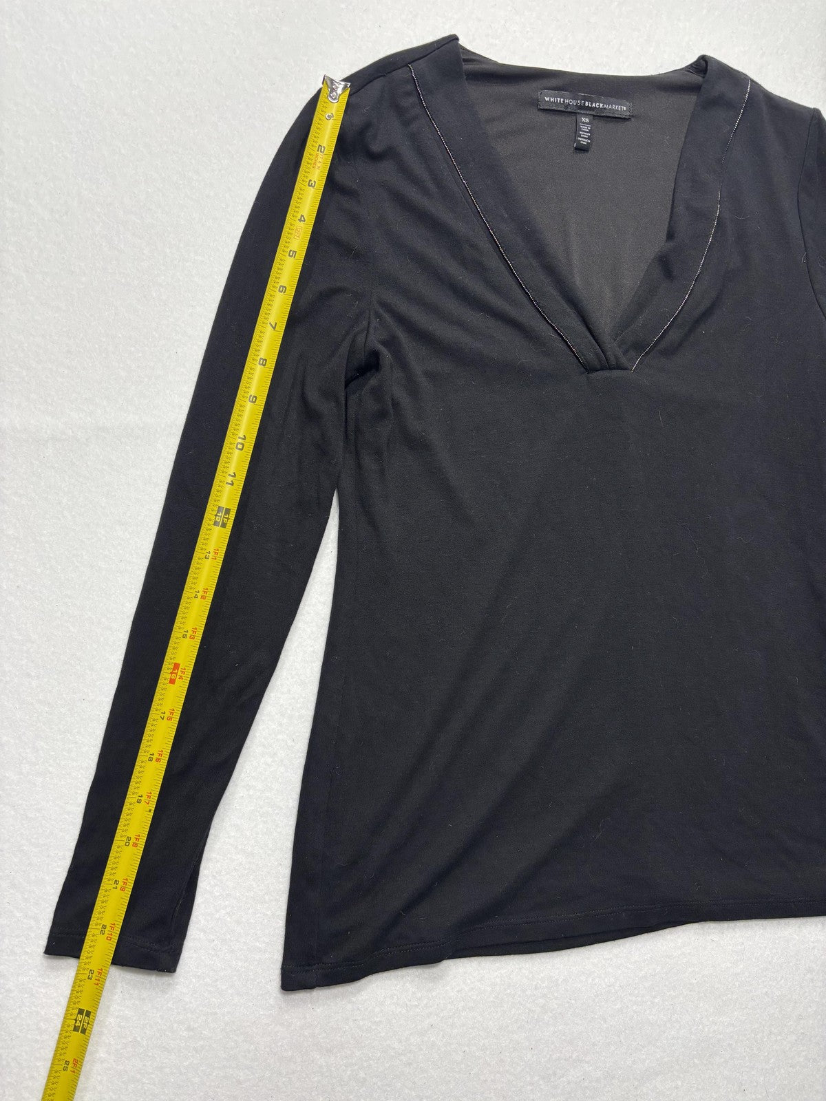 White House Black Market Shirt Womens XS Black Deep V Neck Long Sleeve Jersey