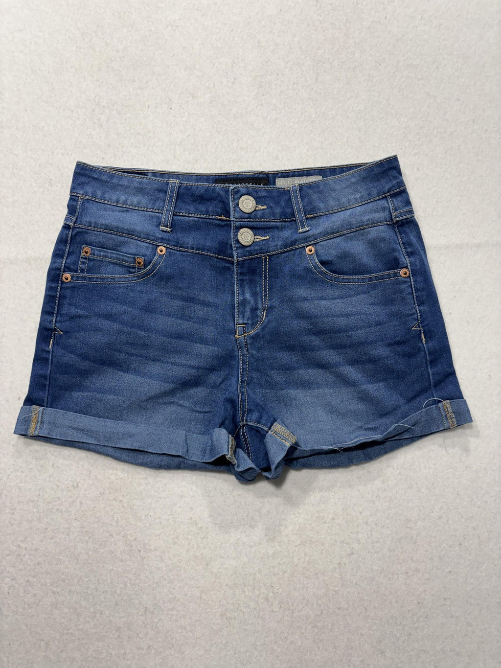Aeropostale Shorts Womens 6 Blue High Waisted Shorty Cuffed Denim 5 Pocket