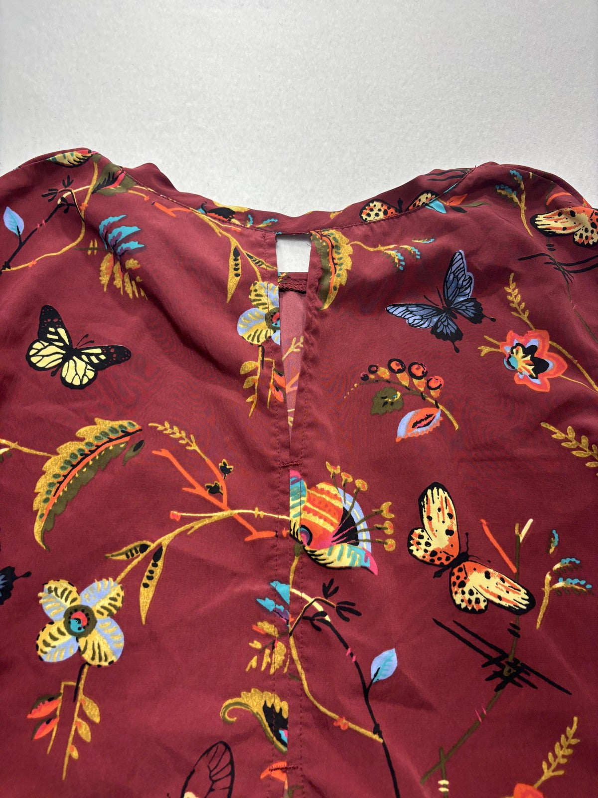 Abercrombie & Fitch Essentials Blouse Womens XS Red Floral Butterfly Print Boho