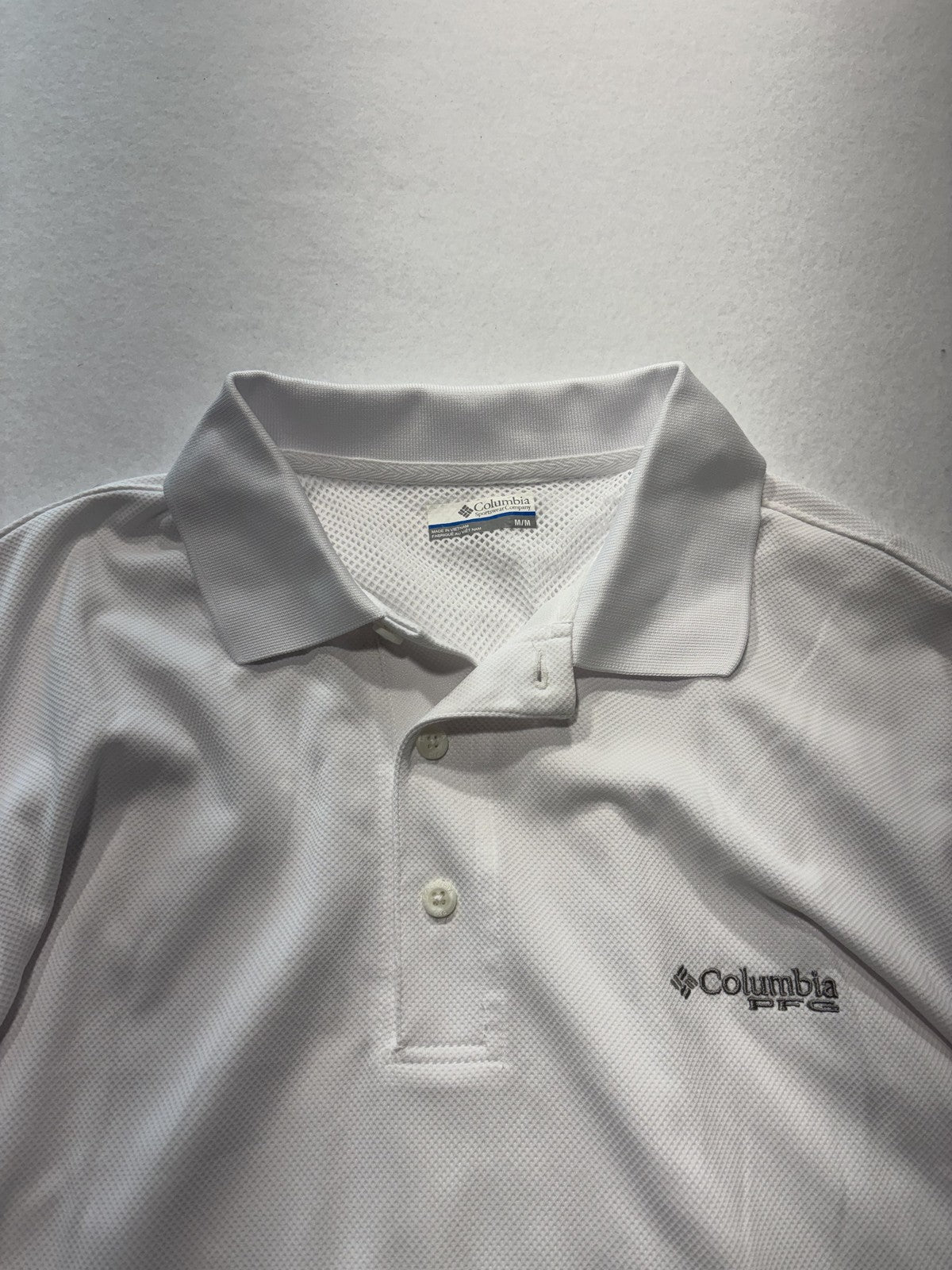 Columbia PFG Omni-Shade Polo Shirt Mens Medium White Fishing UV Protection