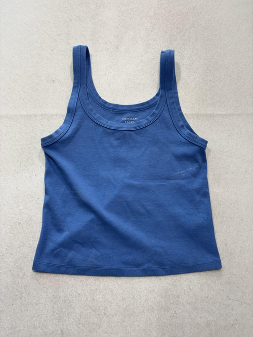 American Eagle Outfitters Tank Womens Large Blue Scoop Neck Ribbed Cropped Top