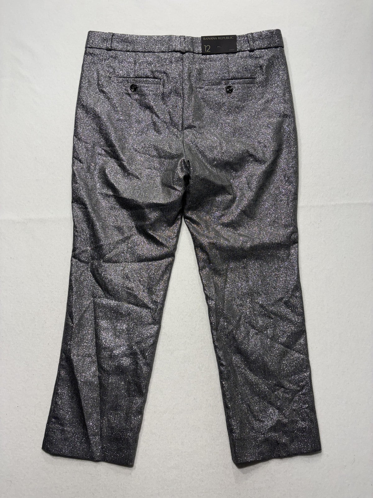 Banana Republic Pants Womens 12 Silver Avery Straight Leg Ankle Glitter Party