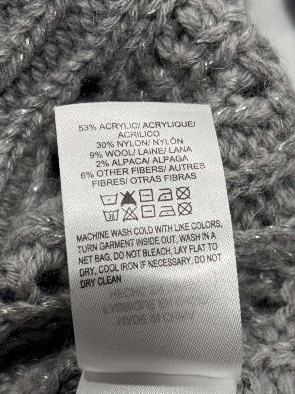 Lucky Brand Sweater Womens Small Gray Open Knit Crew Neck Raglan Glitter Alpaca
