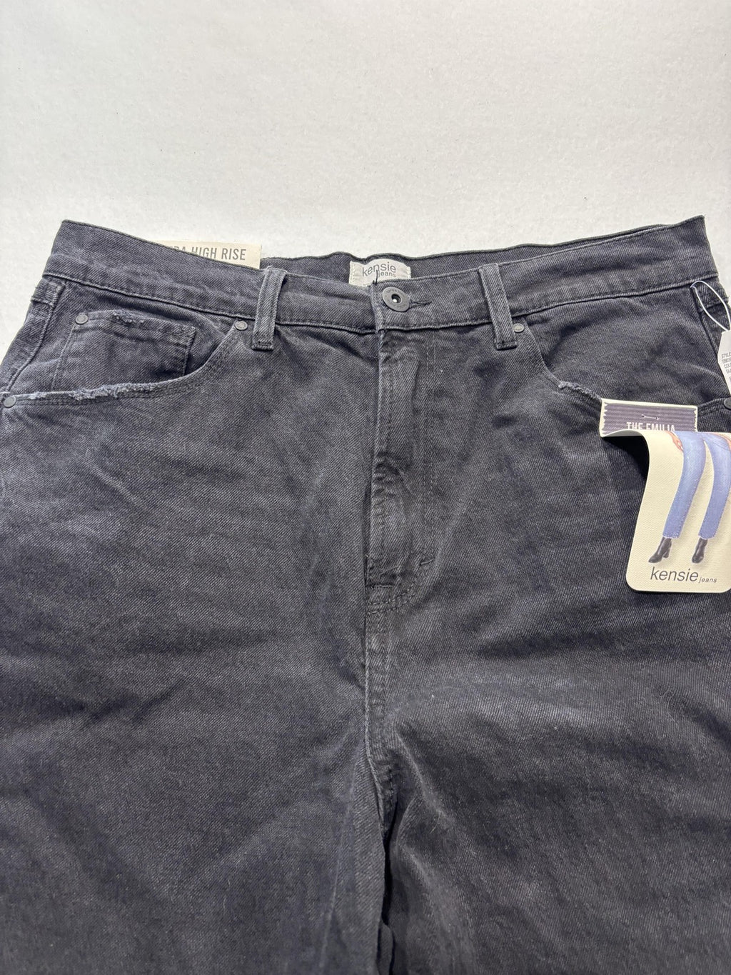 Kensie Jeans Womens 10/30 Gray Charcoal Wash High Rise Slim Straight Raw Hem