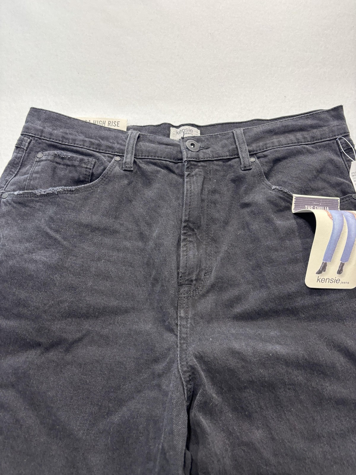Kensie Jeans Womens 10/30 Gray Charcoal Wash High Rise Slim Straight Raw Hem