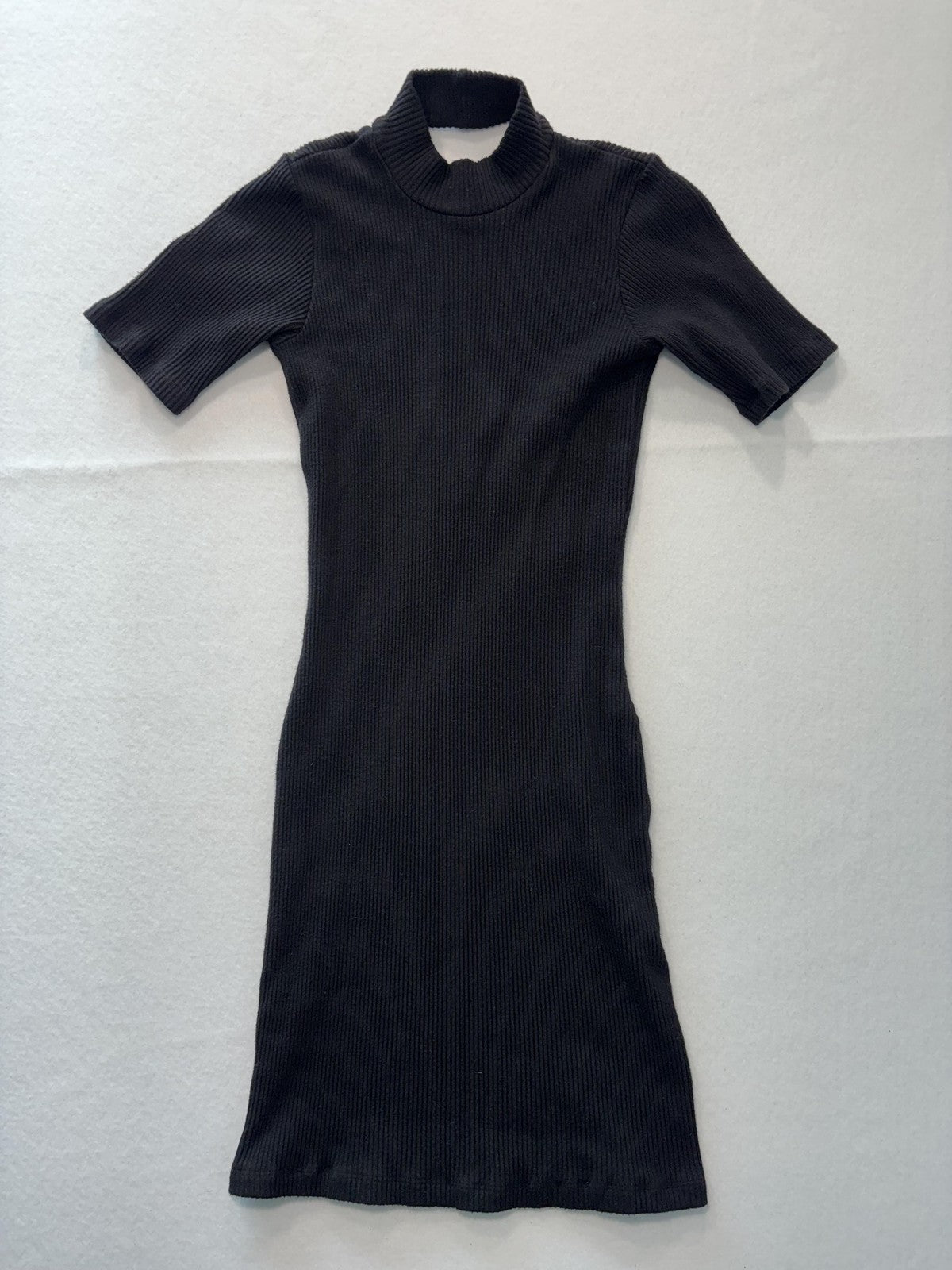 Monrow Dress Womens XS Black Ribbed Mock Neck Short Sleeve Bodycon Cutout Mini