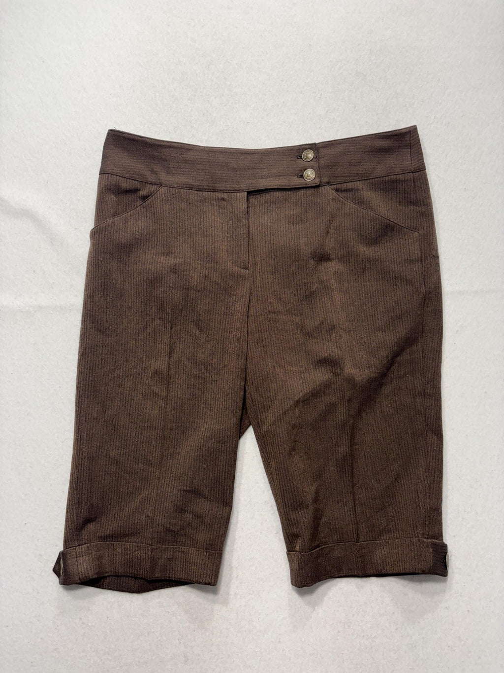 MICHAEL Michael Kors Shorts Womens 10 Brown Herringbone Bermuda Cuffed Twill