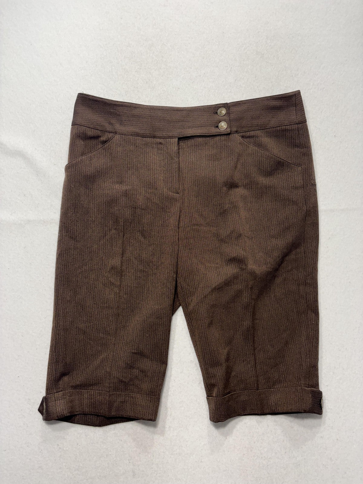 MICHAEL Michael Kors Shorts Womens 10 Brown Herringbone Bermuda Cuffed Twill