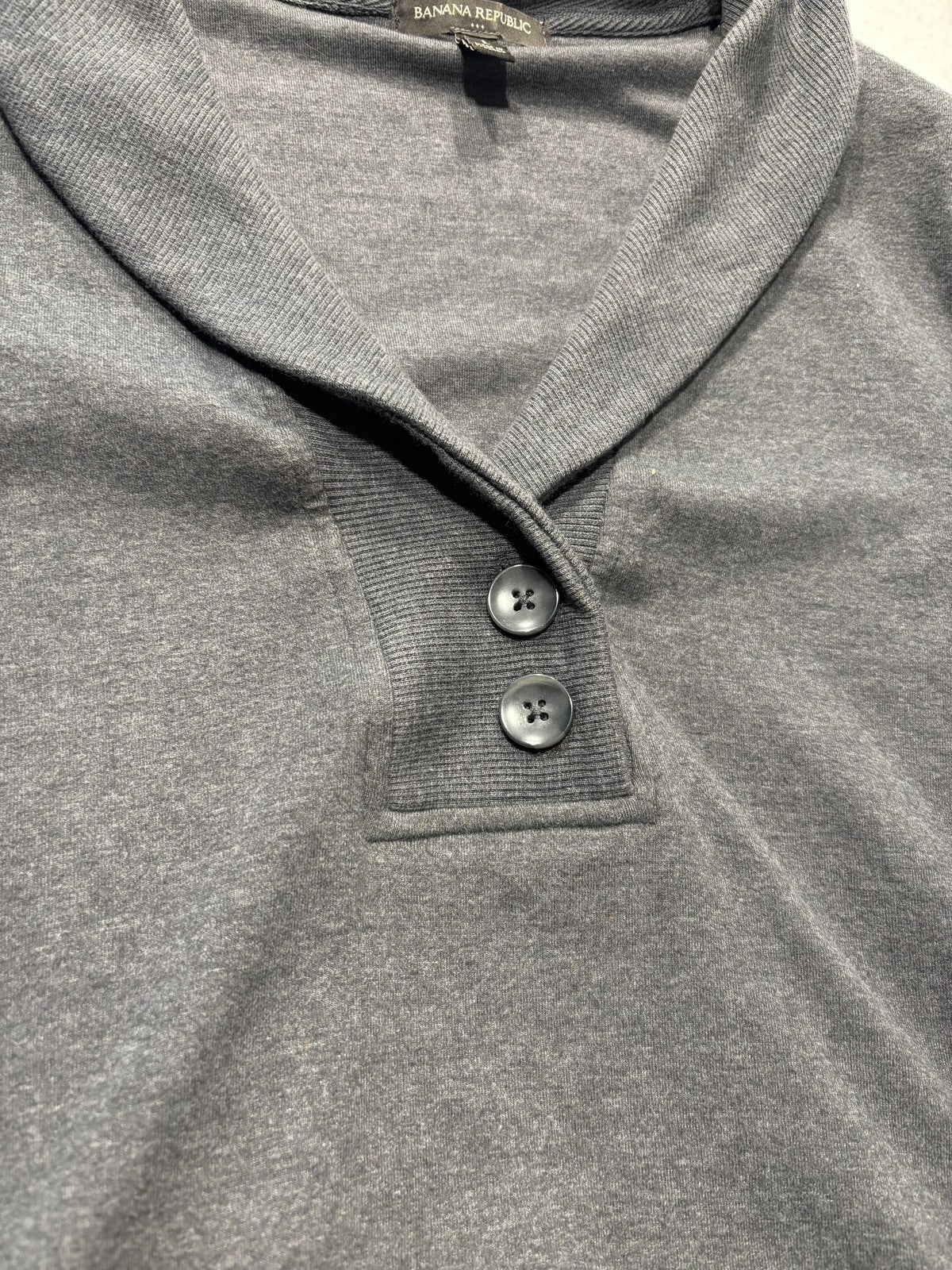 Banana Republic Sweatshirt Mens Large Gray Shawl Collar Henley Pockets Pullover