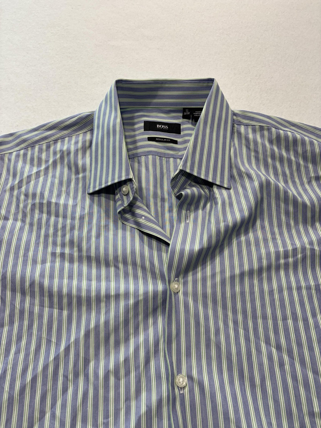 Hugo Boss Dress Shirt Mens 16 34/35 Blue Stripe Cotton Regular Fit LS Button Up
