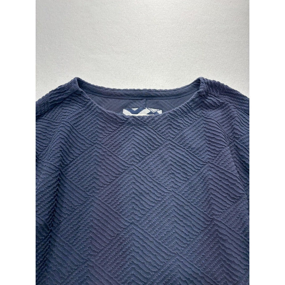 Maeve Blouse Womens XS Blue Textured Crew Neck 3/4 Puff Sleeve Peplum Tunic Top