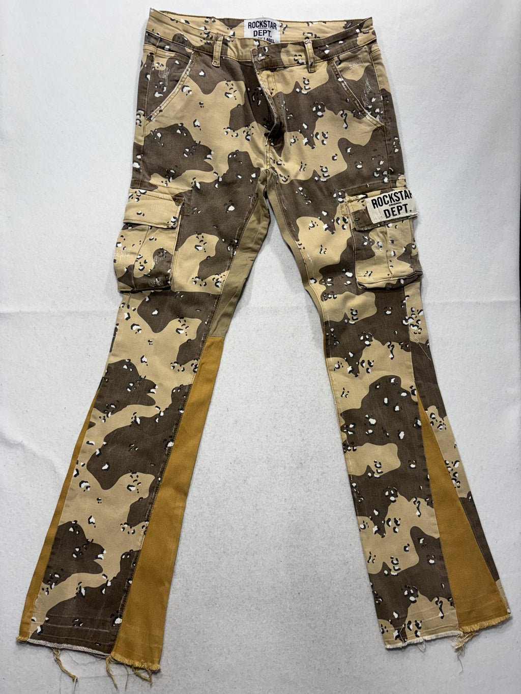 Rockstar Original Black Label Cargo Pants Mens 33x33 Brown Camo Flare Denim