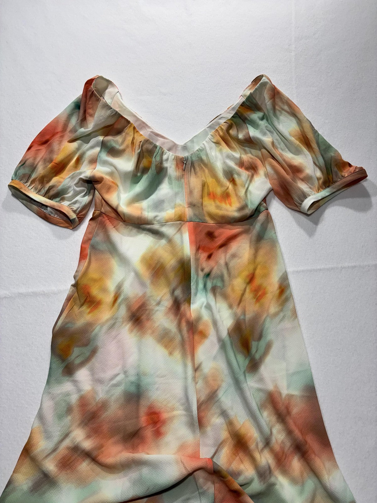 Banana Republic Dress Womens 10 Multi Floral V Neck Puff Sleeve Fit Flare Midi