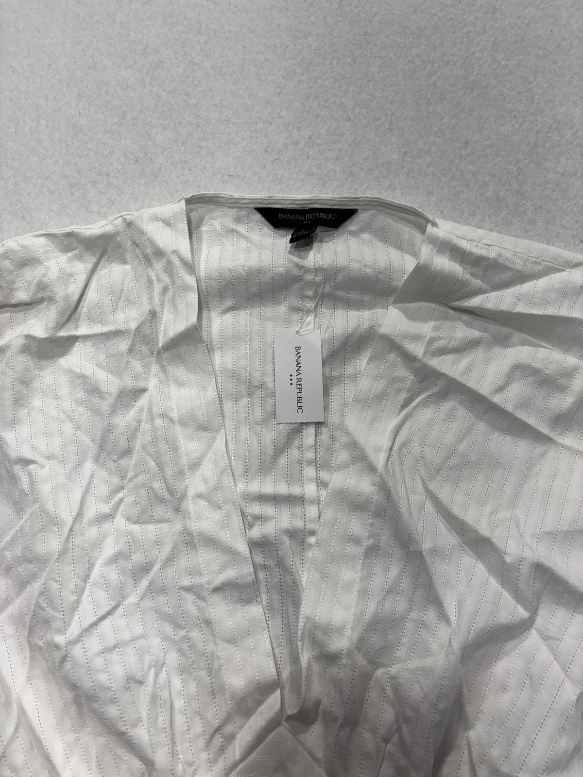 Banana Republic Top Womens 6 White Stripe Cropped Balloon Sleeve V Neck Blouse