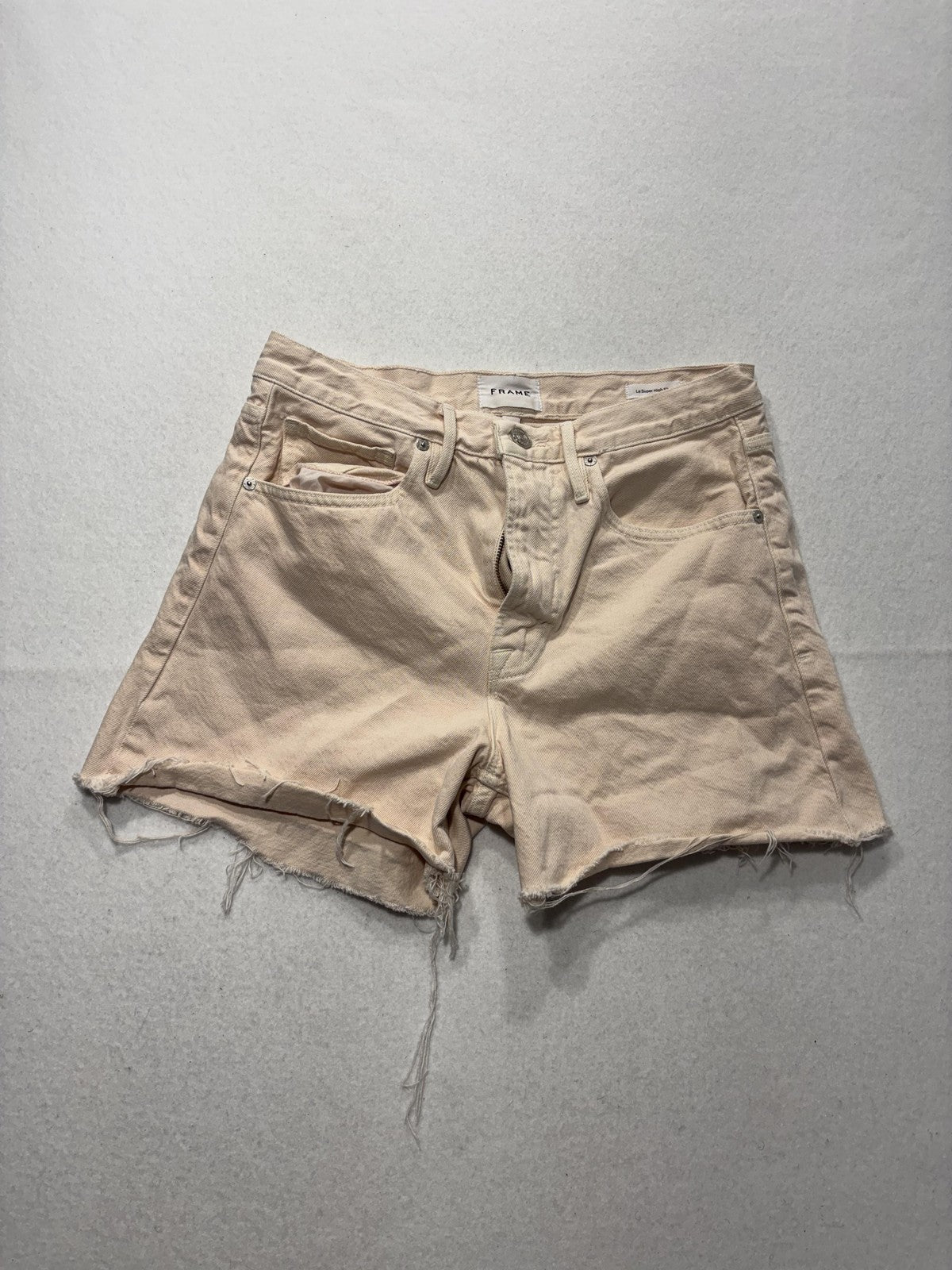 FRAME Shorts Womens 27 Beige Le Super High Short Cut Off Raw Hem Denim Summer
