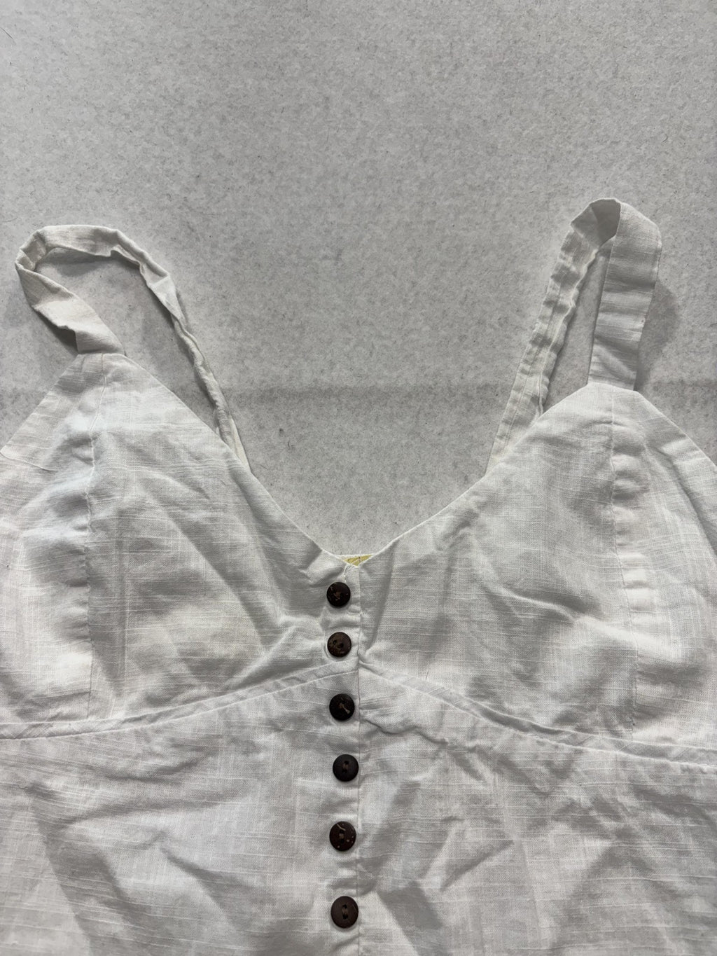 Low Notes Tank Top Womens L White Button Front Smocked Cotton Summer Camisole