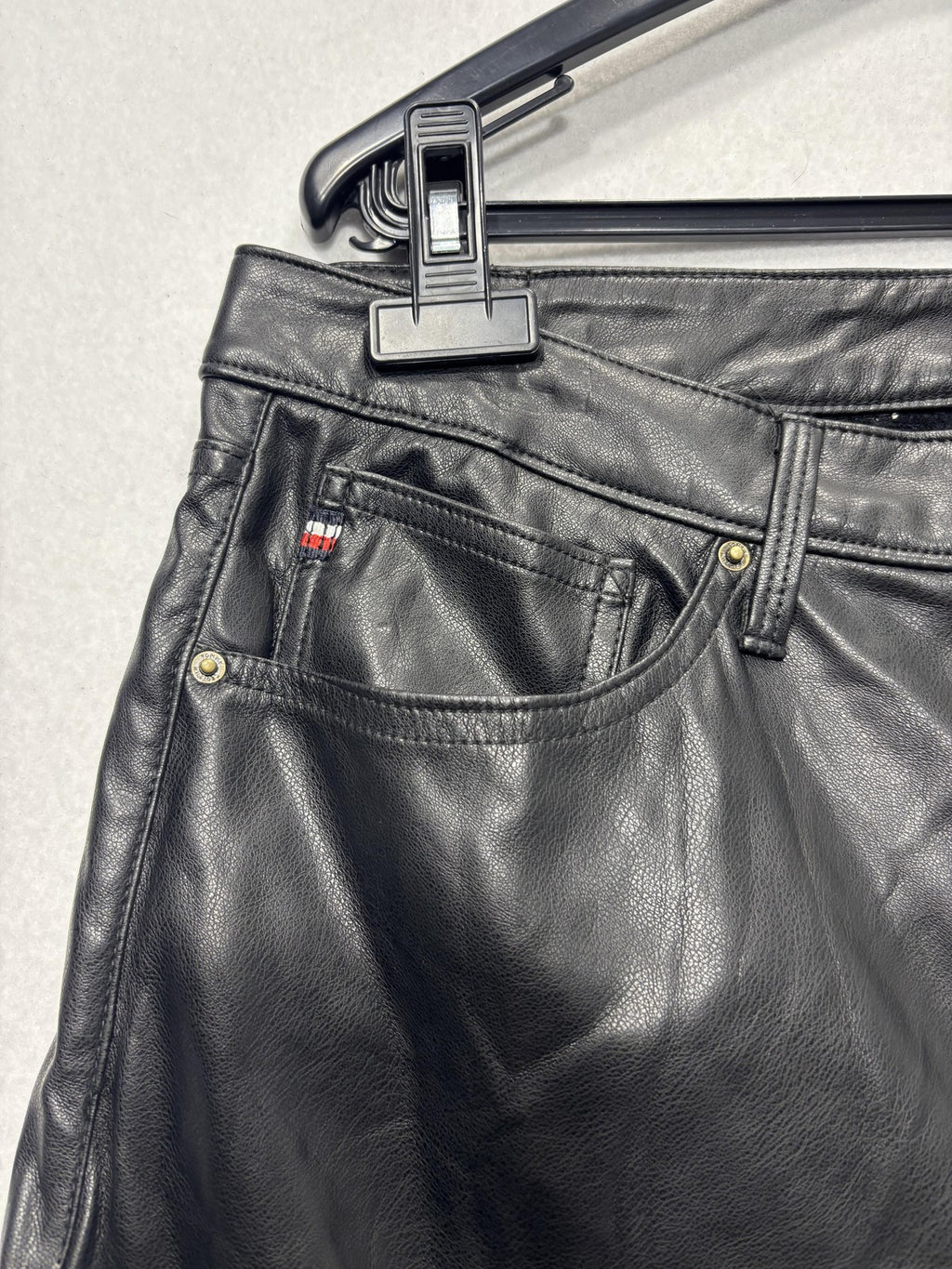 Tommy Hilfiger Dress Pants Womens 16 Black Faux Leather Straight Ponte Stretch