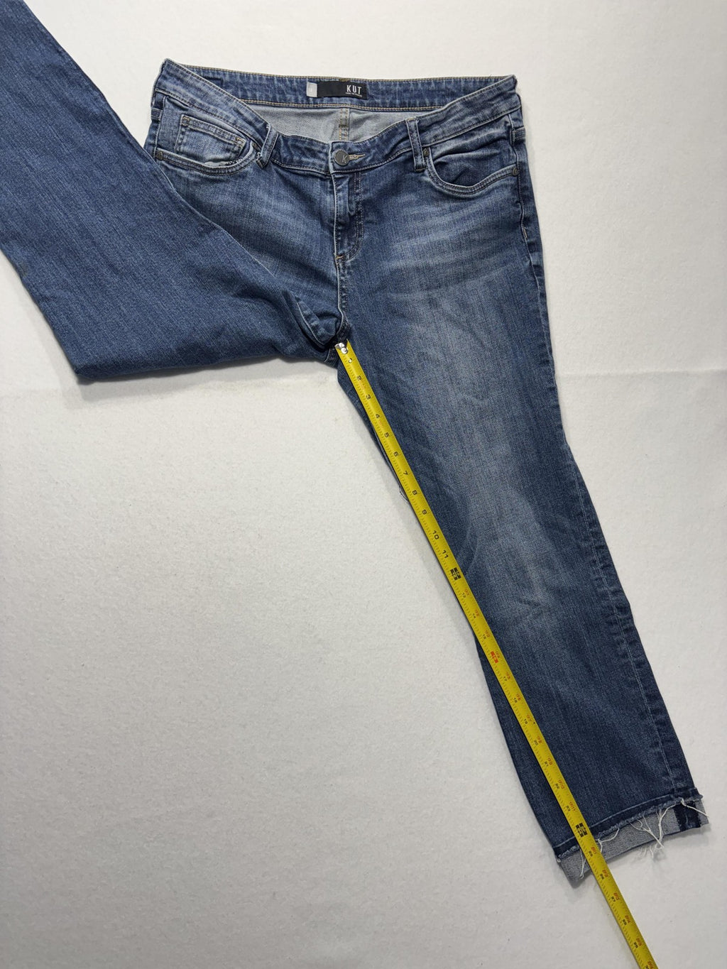 KUT From The Kloth Jeans Womens 14 Blue Mid Rise Straight Raw Hem Distressed
