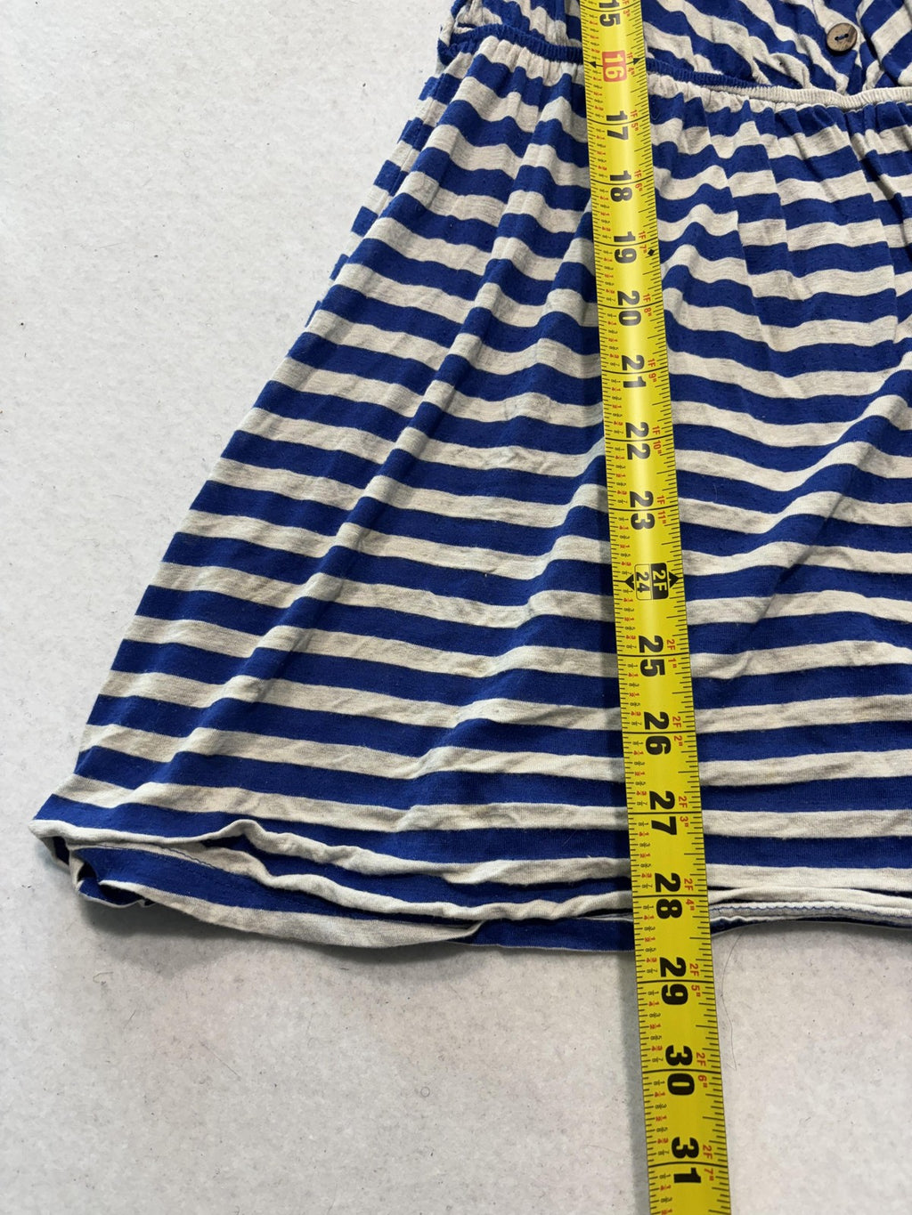 Pearl Blue Stripe Scoop Neck Lace Back Button Fit Flare Sundress Womens Small