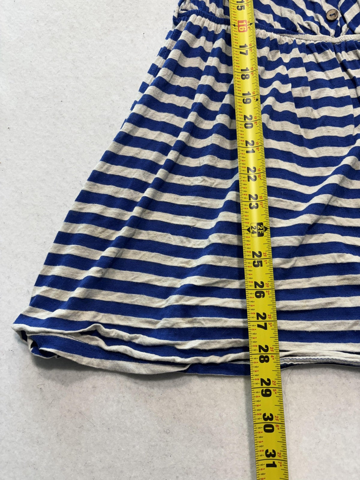 Pearl Blue Stripe Scoop Neck Lace Back Button Fit Flare Sundress Womens Small