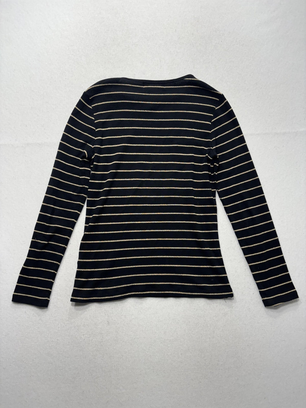 Lauren Ralph Lauren Shirt Womens PM Black Metallic Stripe Crew Neck Long Sleeve