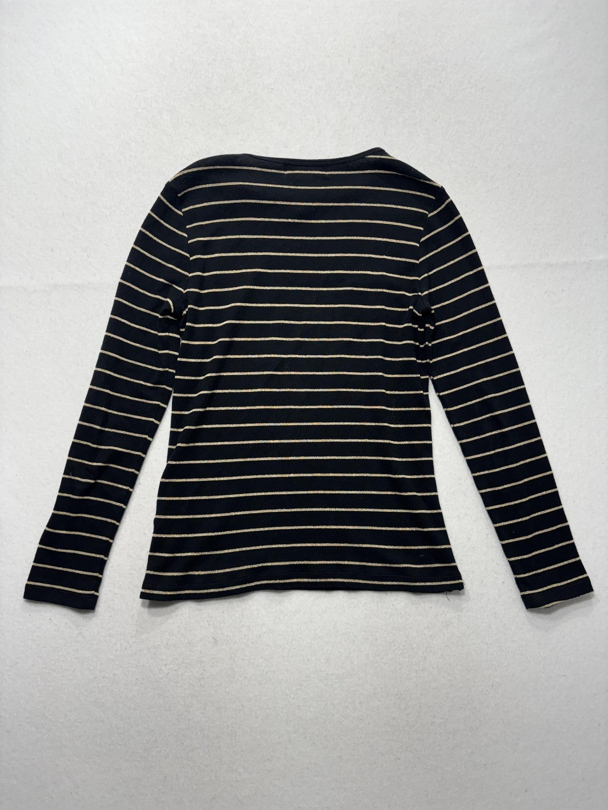 Lauren Ralph Lauren Shirt Womens PM Black Metallic Stripe Crew Neck Long Sleeve