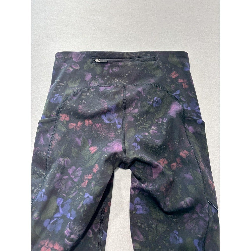 Lululemon Leggings Womens 4 Black Floral High Rise Pocket Ankle Stretch Athletic
