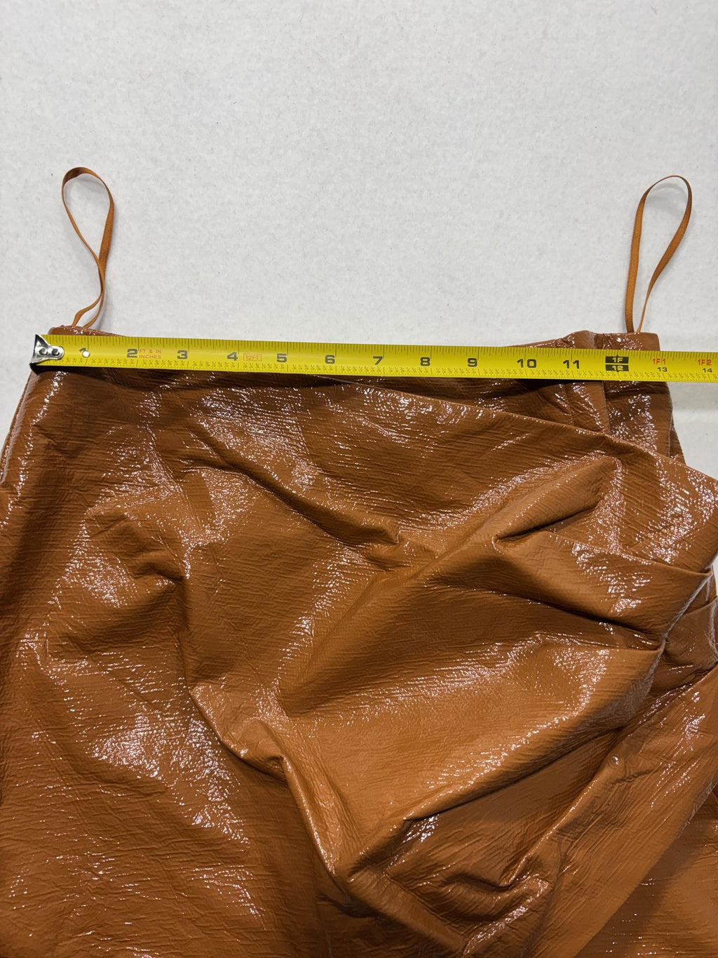 BEC + BRIDGE Skirt Womens 6 Brown Copper Faux Leather Asymmetric Drape Mini Zip