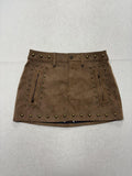 We The Free Skirt Womens 4 Brown Faux Leather Studded Mini Zip Pockets Biker