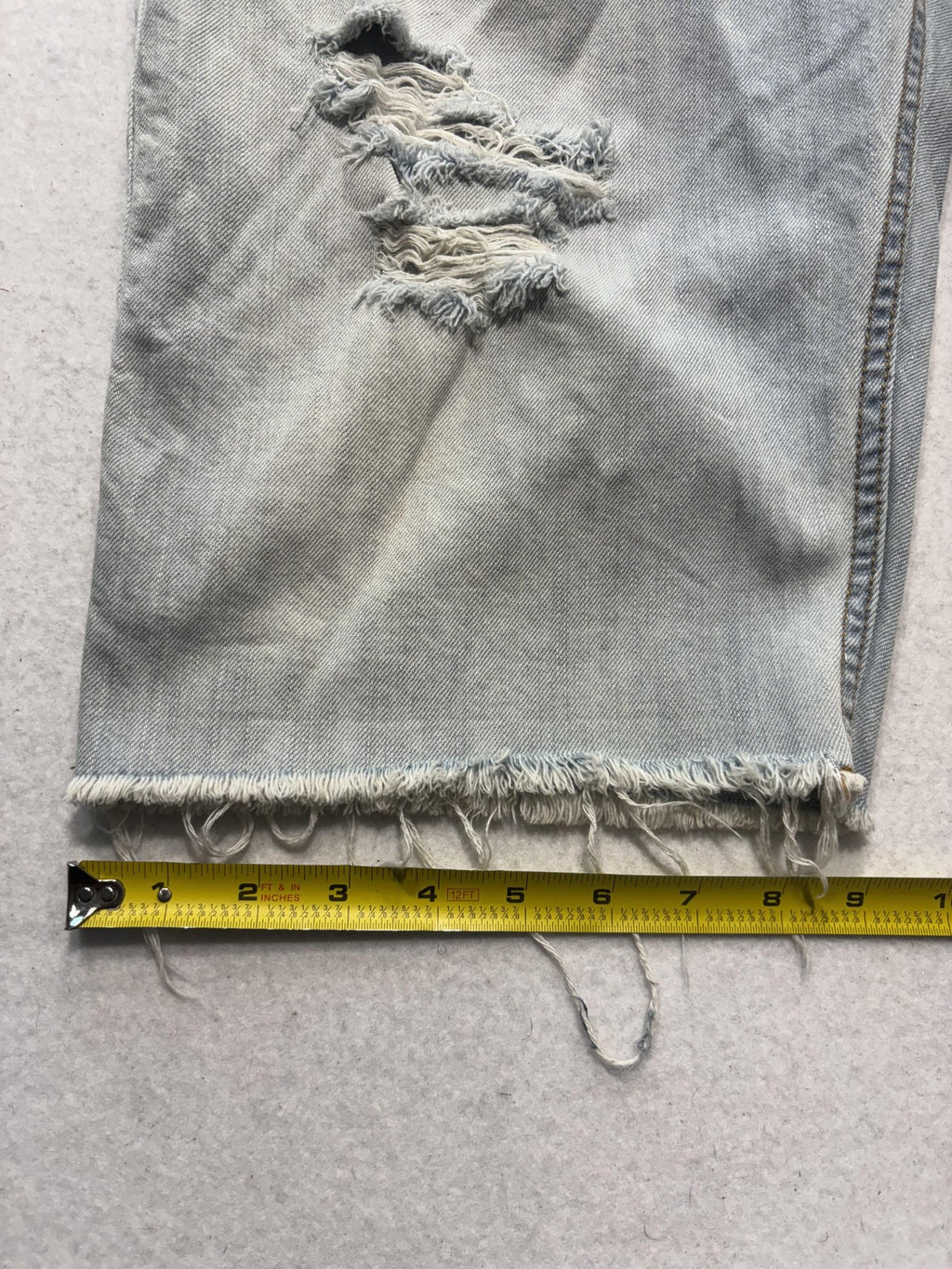 H&M Bermuda Shorts Mens 32 Blue Denim 12" Inseam Distressed Cut Off Frayed Hem