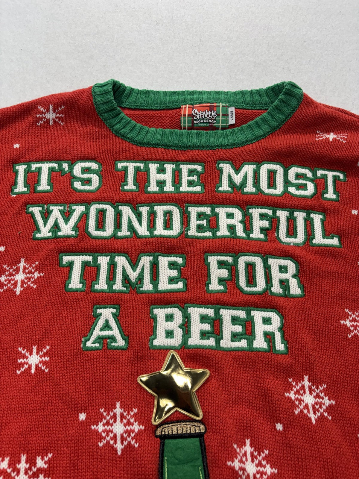 Spencer's Sweater Mens Large Red Green Beer Christmas Ugly Light Up Pullover