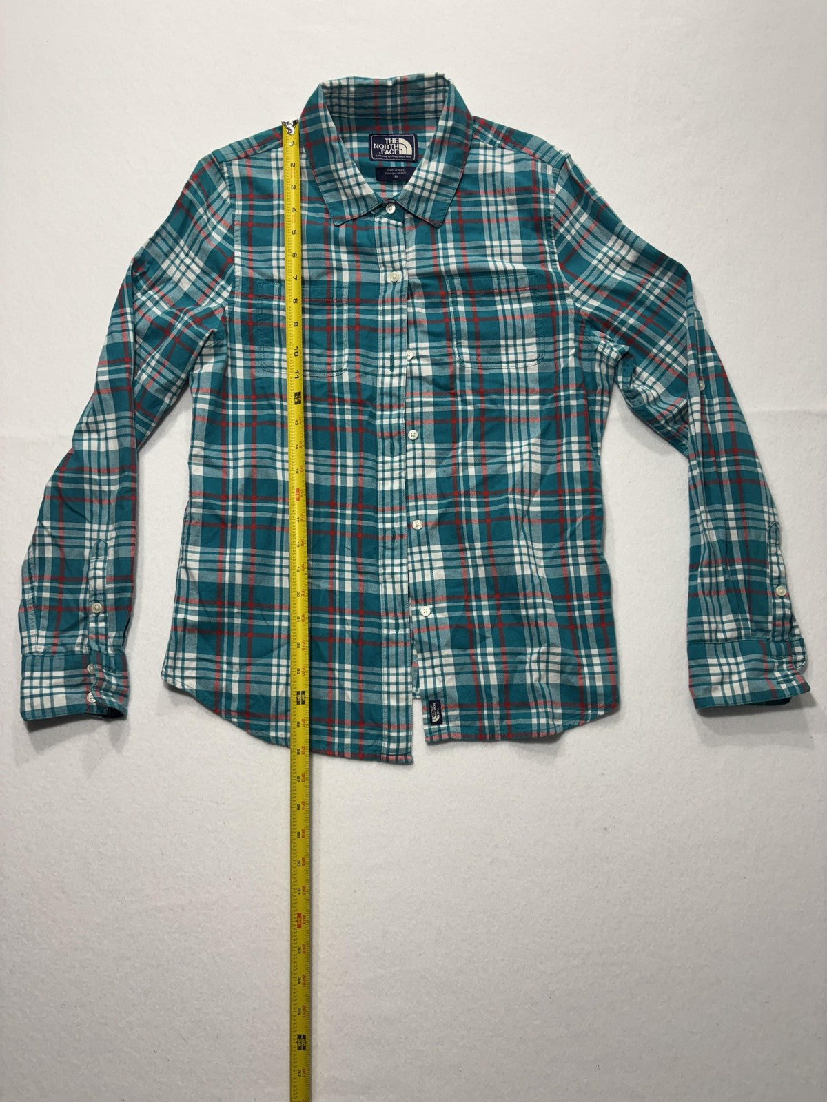 The North Face Shirt Mens Medium Green Plaid Long Sleeve Button Up Cotton Casual
