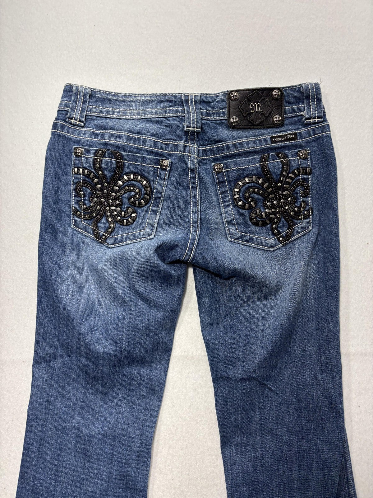 Miss Me Jeans Womens 28 Blue Medium Wash Low Rise Bootcut Embellished 28x31