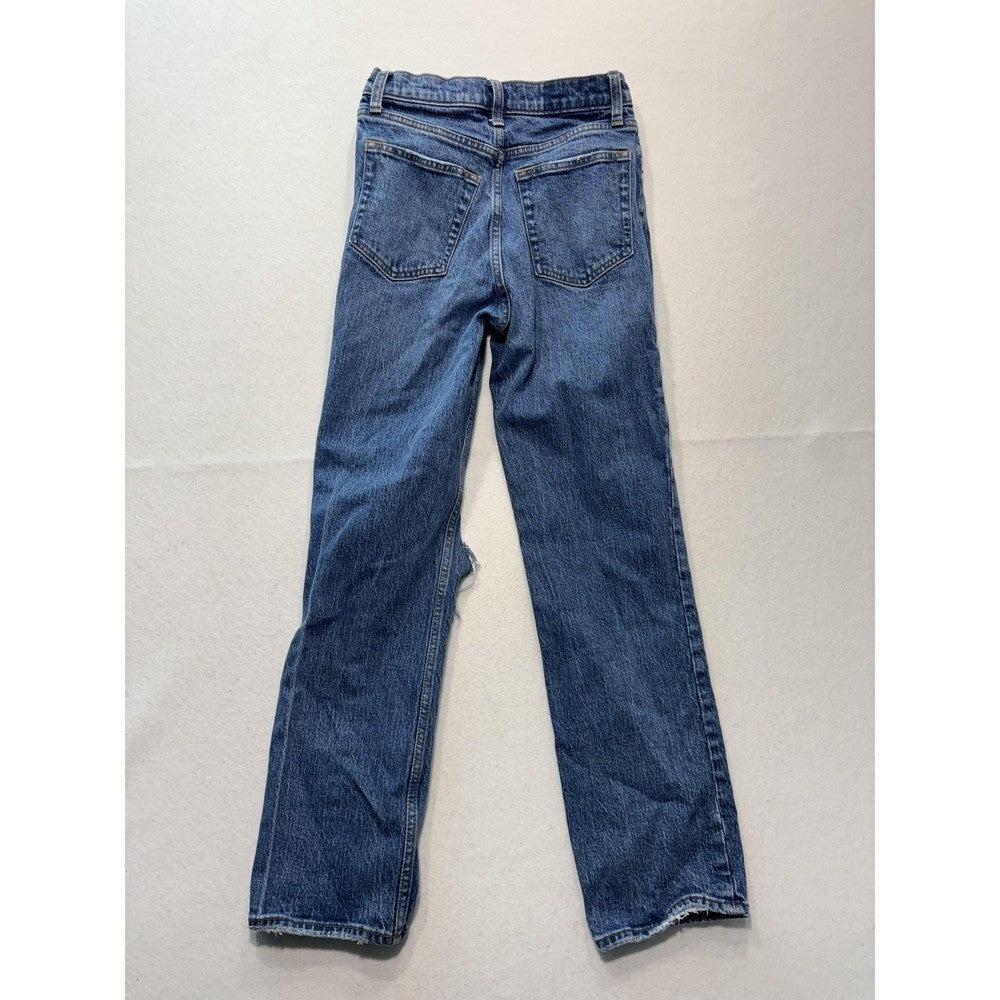 Abercrombie & Fitch 90s Straight Jeans Womens 25 Blue High Rise Distressed 25x27