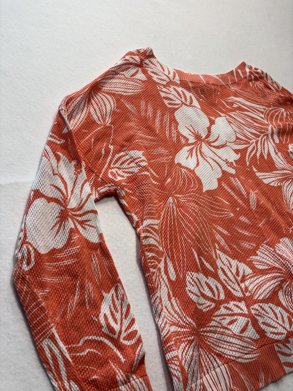 Tommy Bahama Sweater Womens XL Orange Floral V Neck Waffle Knit Tropical Top