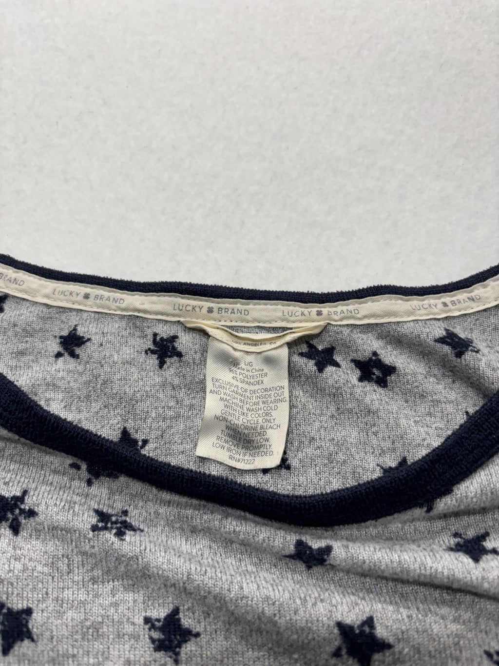 Lucky Brand Shirt Womens L Gray Star Print Scoop Neck Dolman Sleeve Tee