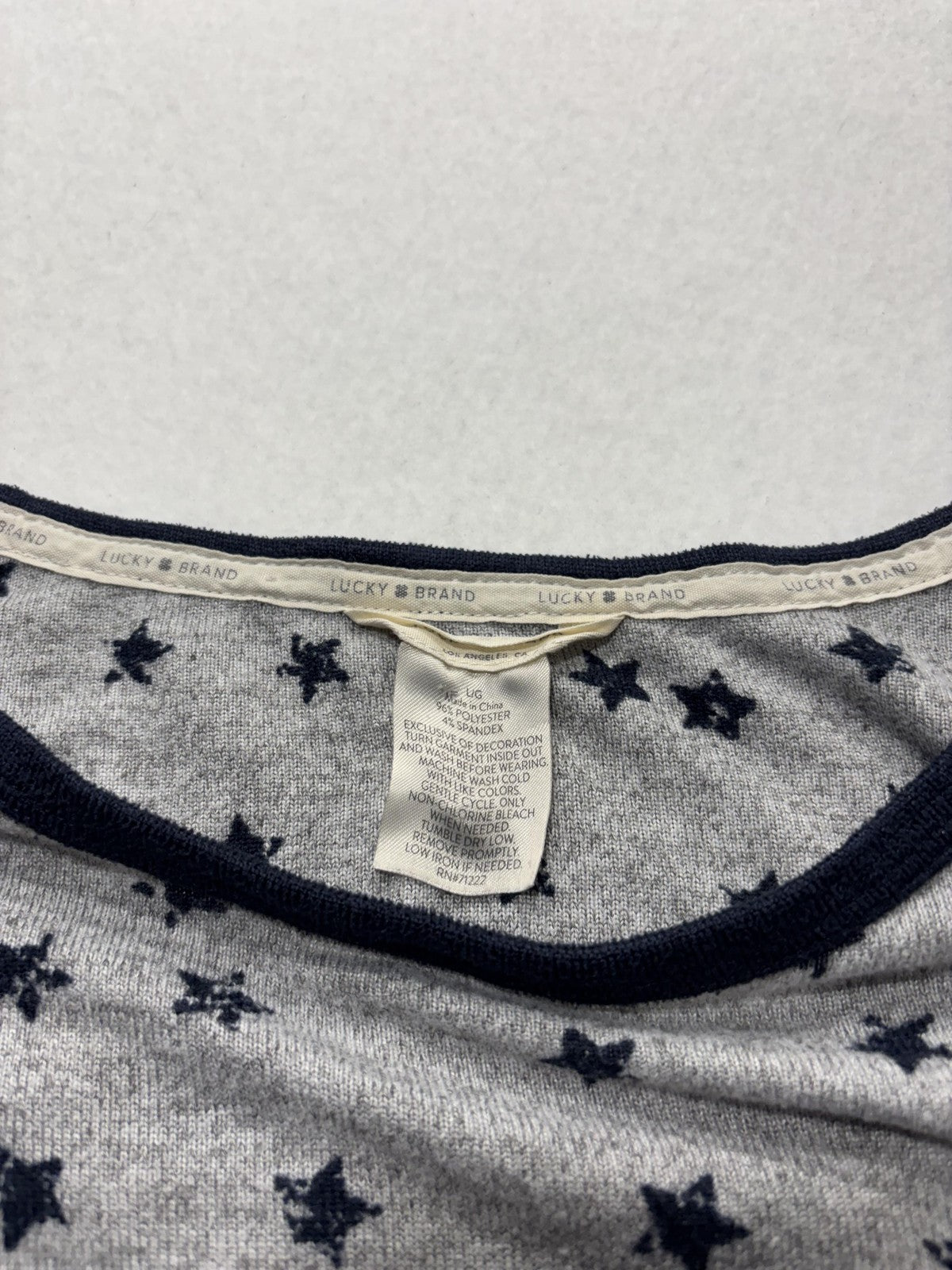 Lucky Brand Shirt Womens L Gray Star Print Scoop Neck Dolman Sleeve Tee