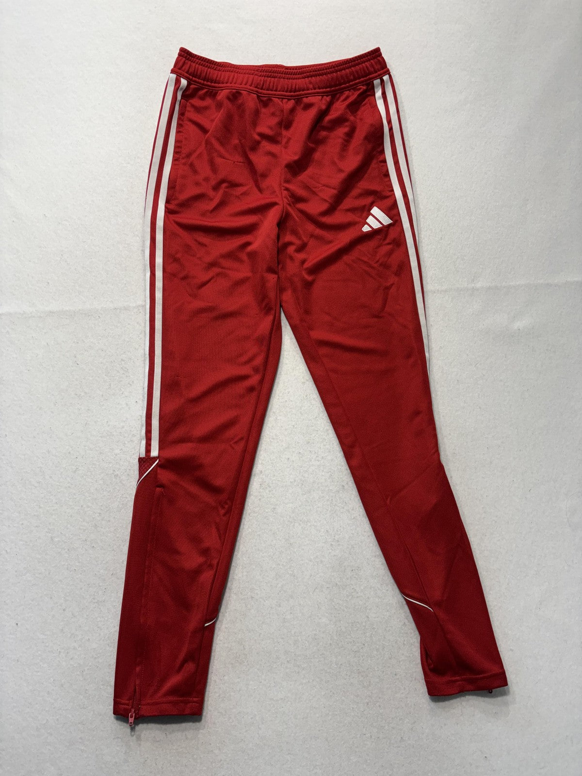 Adidas Track Pants Unisex Kids 13-14Y Red AEROREADY Ankle Zip 3 Stripe Soccer